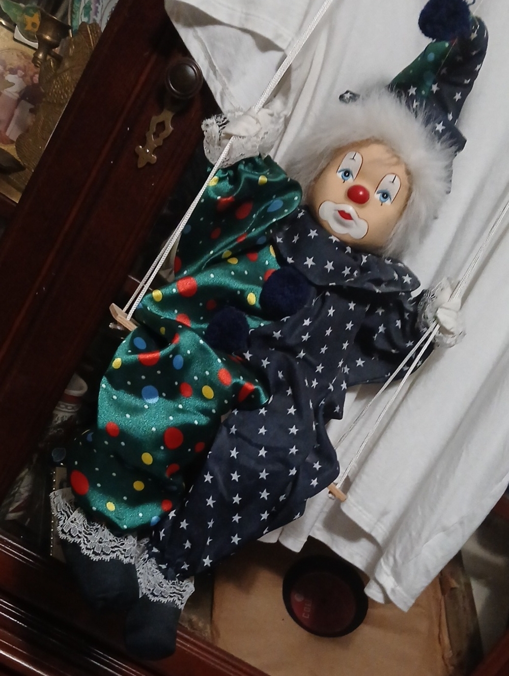 Plush Clown Puppet Toy - Navy Star & Green Polka Dot